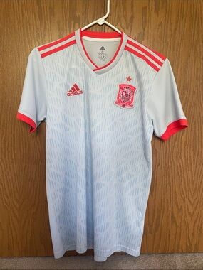 adidas Spain Men's Away Football Jersey - Light Blue with Red Trim